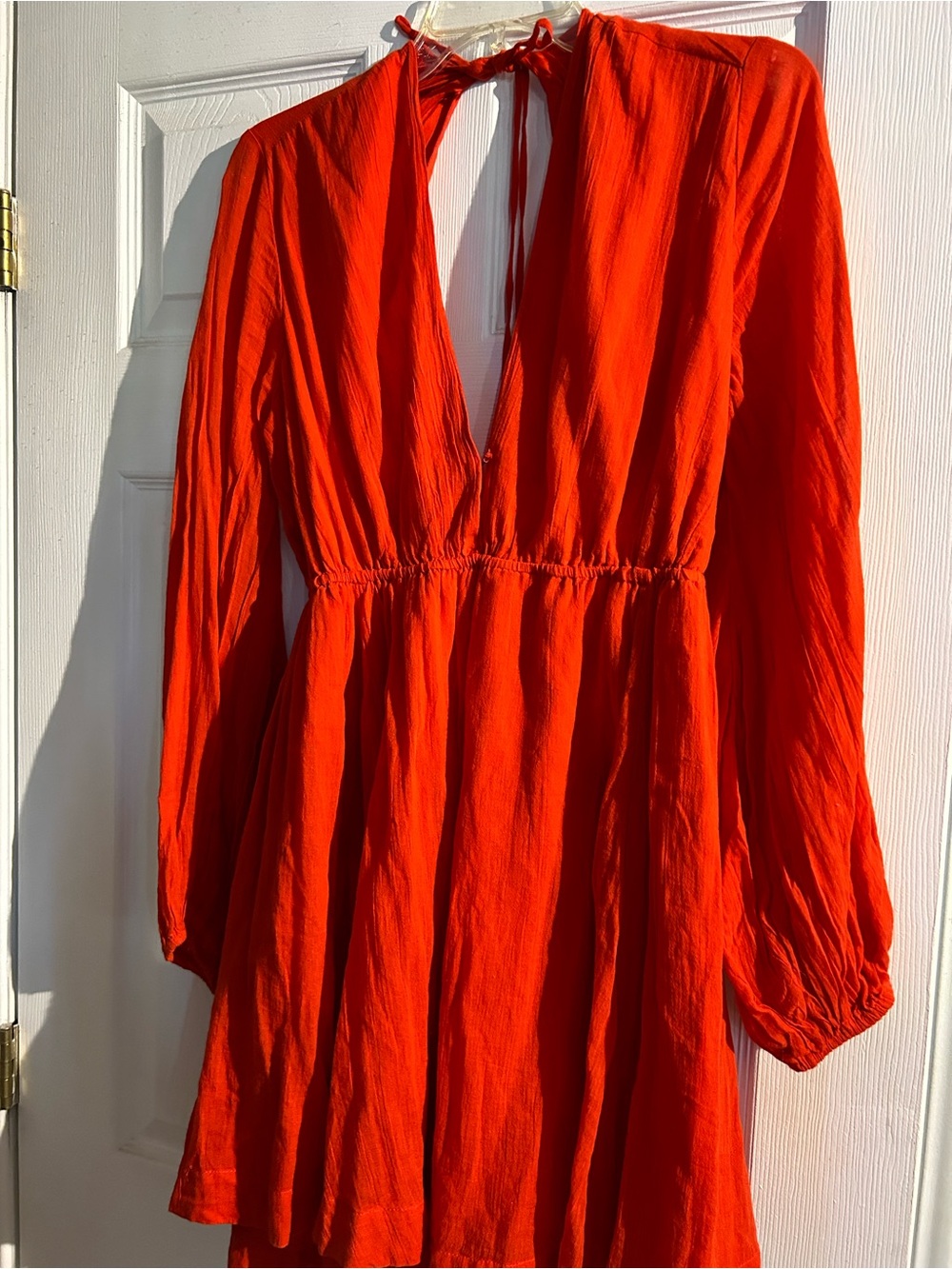 Free People Red Deep V Long Sleeve Dress